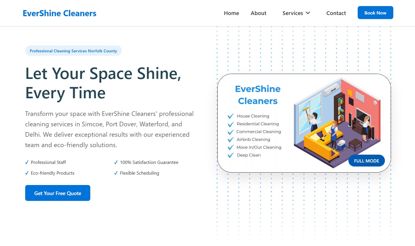 EverShine Cleaners website design for cleaning services in Ontario