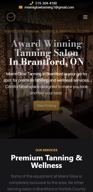 Mobile tanning salon website design for miami glow tanning