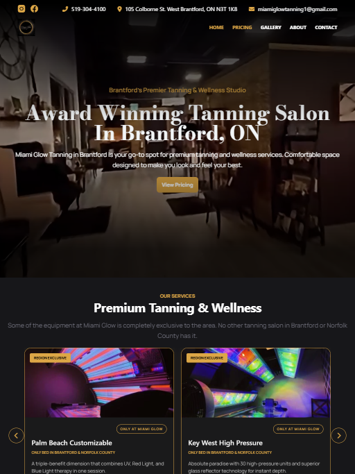 Tablet tanning salon website design for miami glow tanning